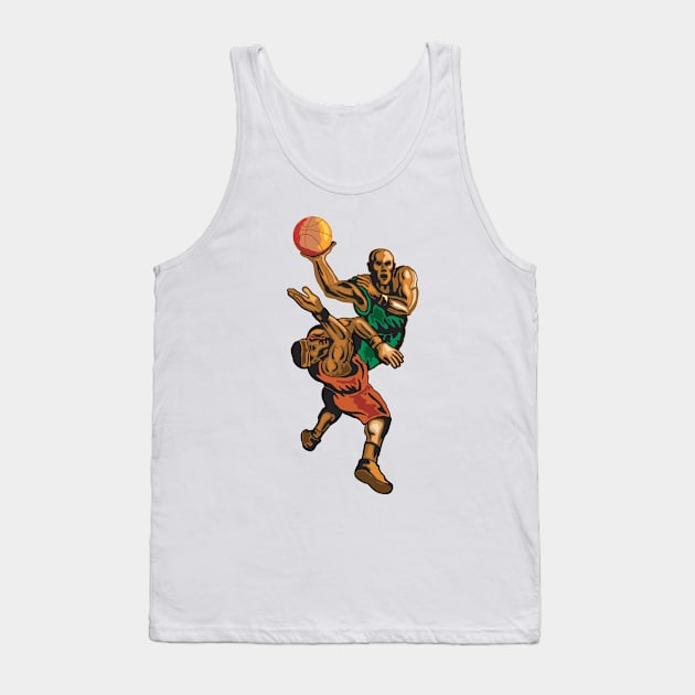 Basketball Player Dunking Blocking Retro Tank Top by retrovectors